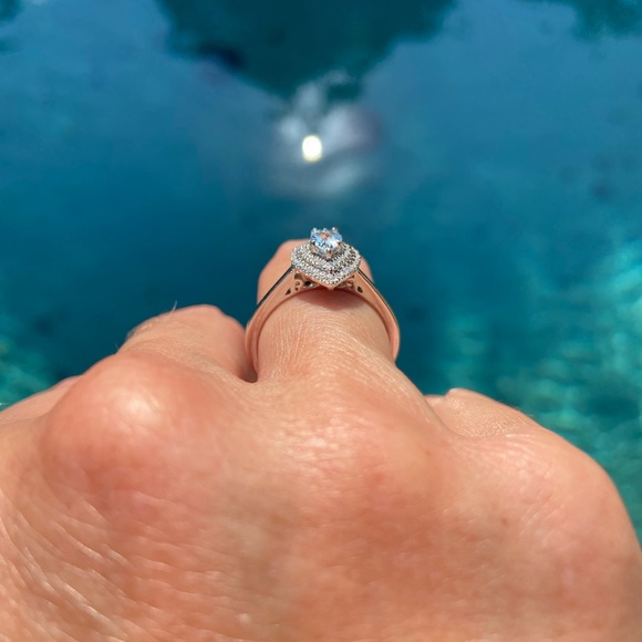 Stunning solid 10k white gold aquamarine and Diamond pear shape ring size 6.5 - Picture 5 of 7